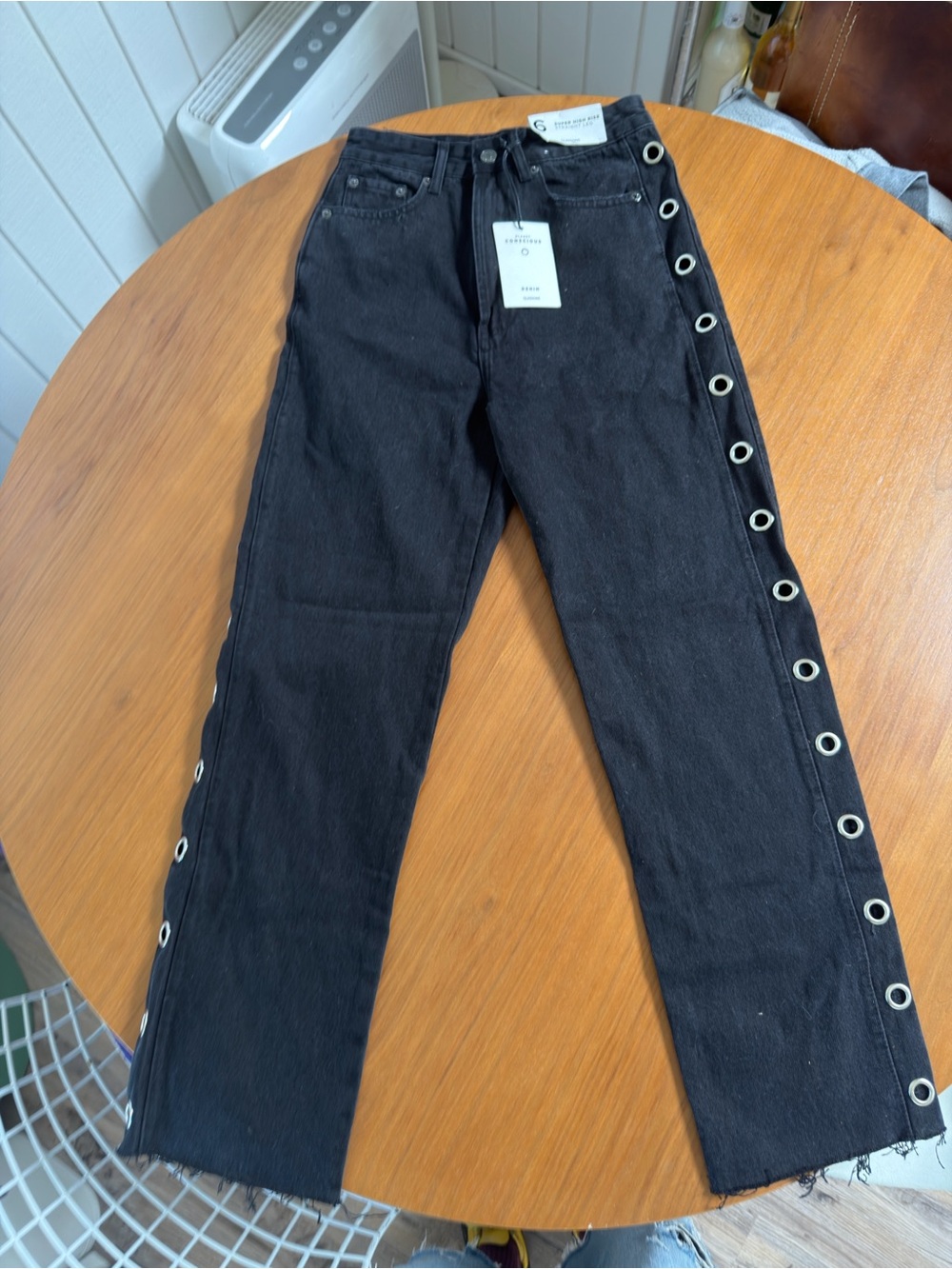 Glassons Black Eyelet-Trim Straight Leg Jeans
